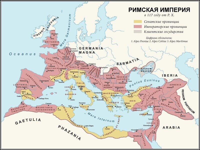 Карта Римской империи в 117 году. Фото: Викисклад / Общественное достояние