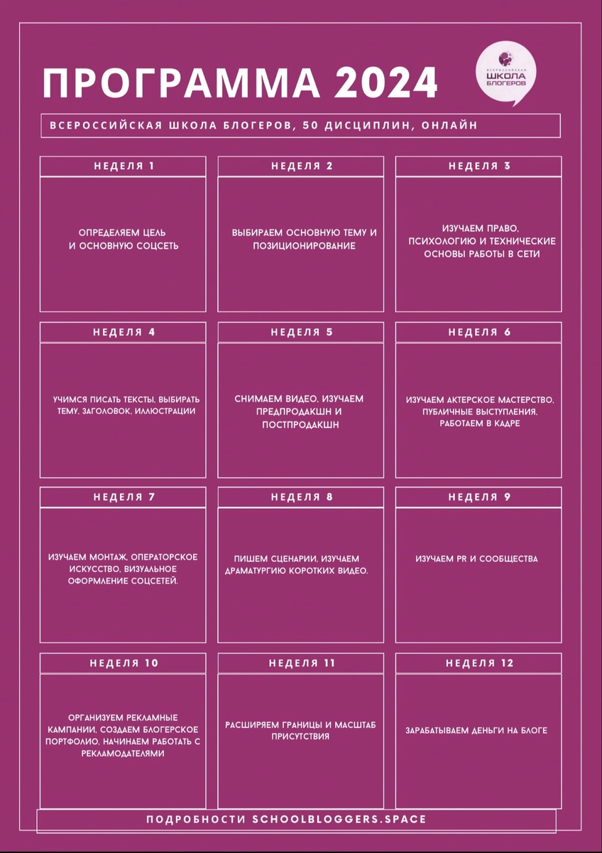 Программа основного потока Всероссийской Школы блогеров 2024