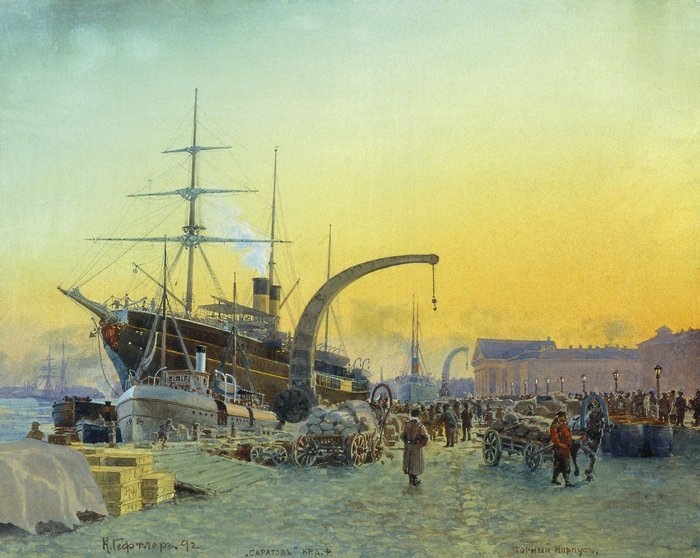 Карл Гефтлер - Пароход добровольного флота «Саратов» у Горного института, 1892 г.