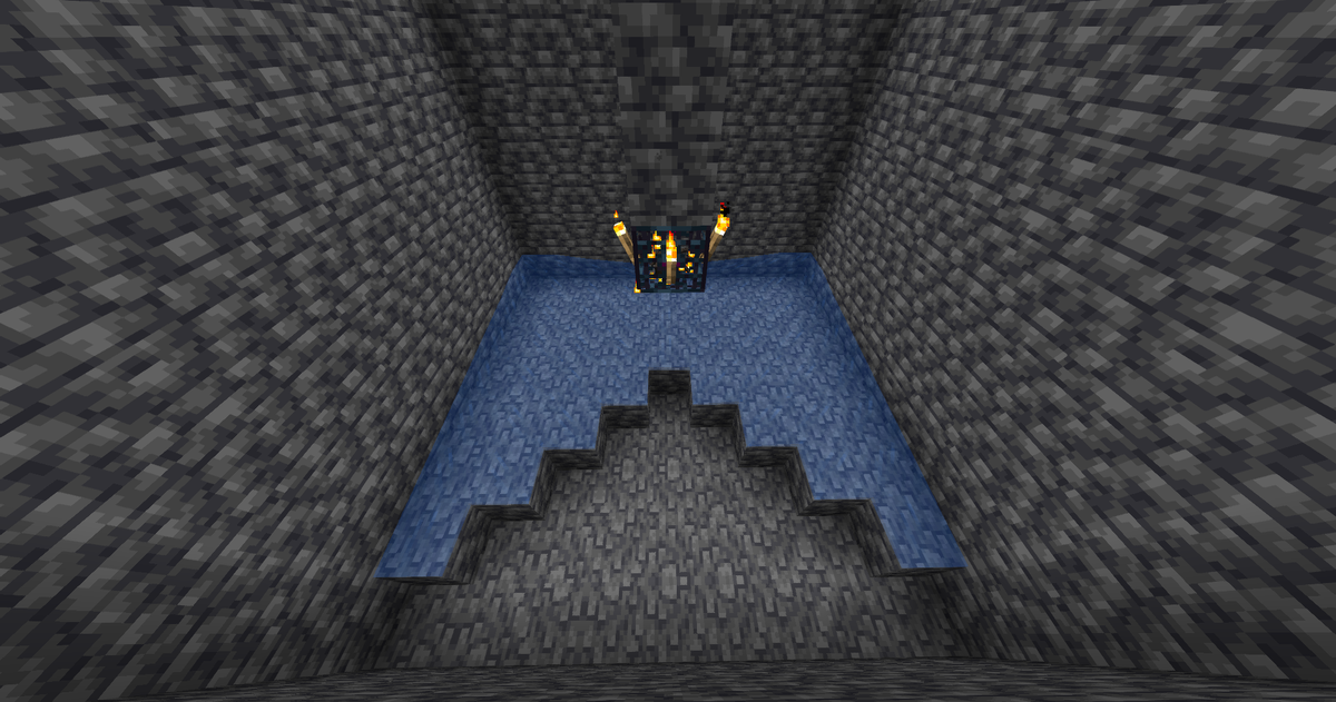 Столб над спавнером + вода по бокам.