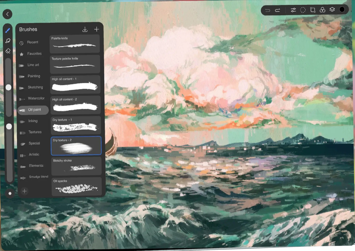 Широчайший выбор палитры цветов и кистей которые можно создавать самому.