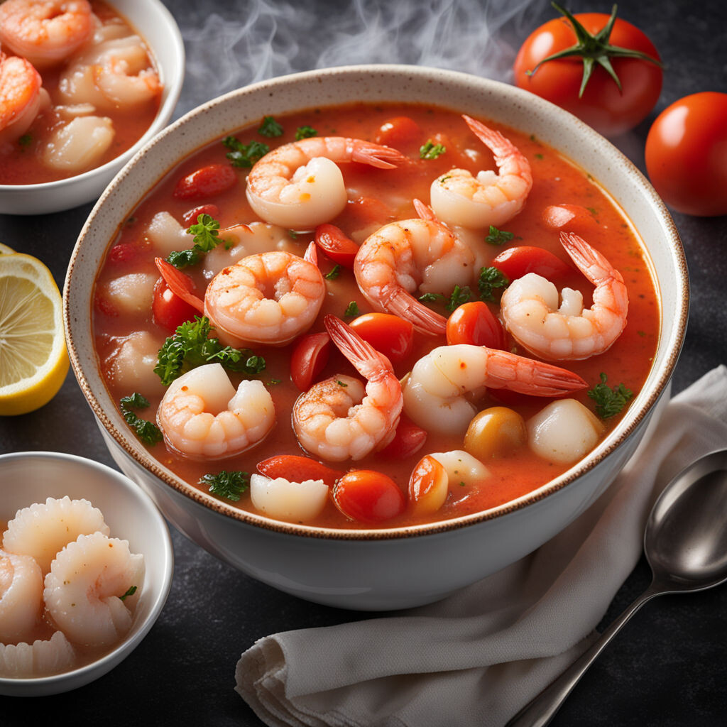 Ингредиенты:- 500 г ассорти из морепродуктов (креветки, мидии, кальмары)- 1 л рыбного бульона- 4 спелых помидора- 1 луковица- 2 зубчика чеснока- 1 ст.л. томатной пасты- 2 ст.л. оливкового масла- 1 ч.л. сушеного орегано- Соль и перец по вкусу- Петрушка для украшенияПриготовление:1. Лук и чеснок мелко нарезать. Помидоры очистить от кожицы и нарезать кубиками.2. В кастрюле разогреть оливковое масло, обжарить лук до прозрачности, добавить чеснок и готовить еще минуту.3. Добавить нарезанные помидоры и томатную пасту, готовить на среднем огне 10 минут.4. Влить рыбный бульон, довести до кипения, затем уменьшить огонь и варить 10 минут.5. Добавить морепродукты, орегано, соль и перец. Варить еще 5-7 минут до готовности морепродуктов.6. Подавать горячим, украсив петрушкой.История блюда:Этот суп пришел к нам из приморских регионов Италии, где свежие морепродукты всегда были в изобилии. Традиционно его готовили рыбаки после возвращения с моря, используя свежий улов и ароматные томаты, чтобы создать питательное и вкусное блюдо.