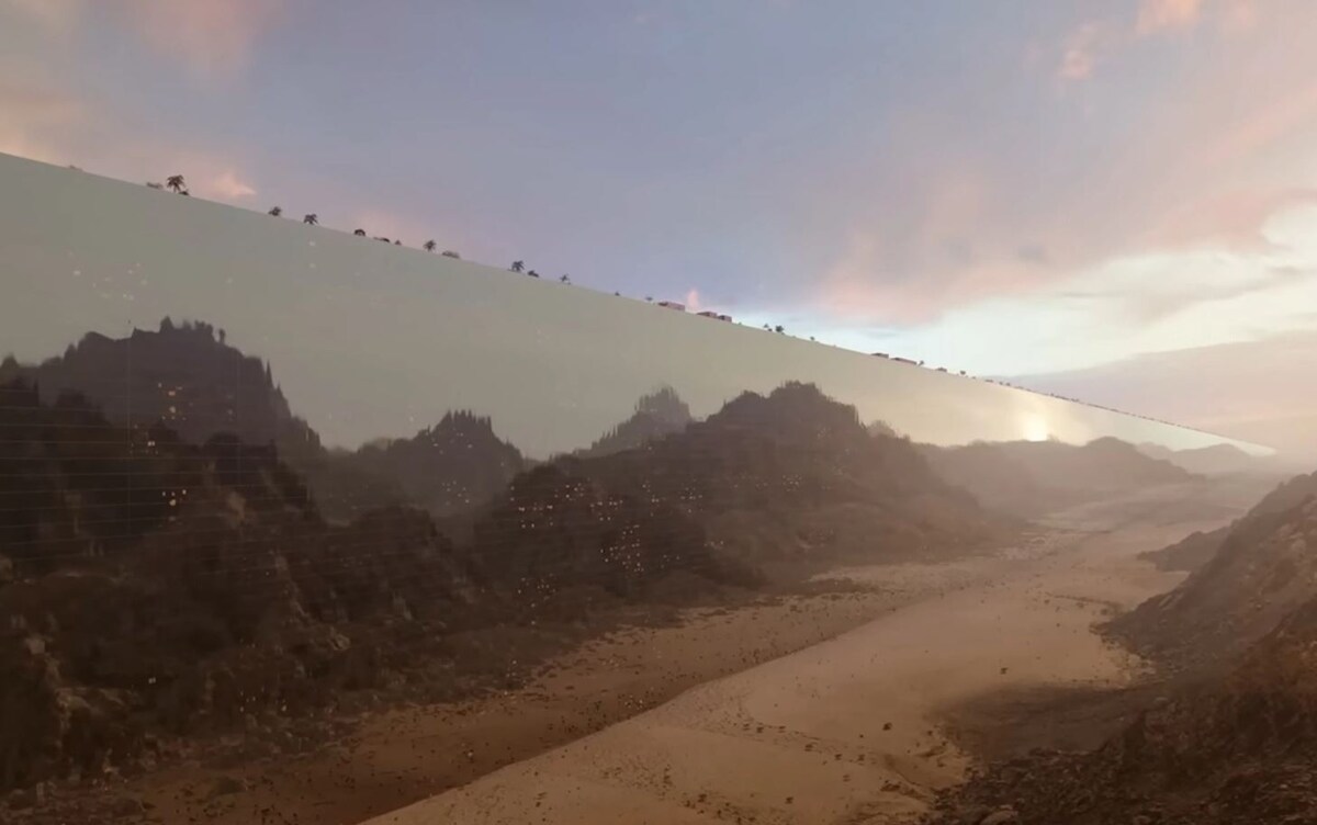 Город-небоскреб в пустыне Саудовской Аравии. Фото: NEOM / YouTube