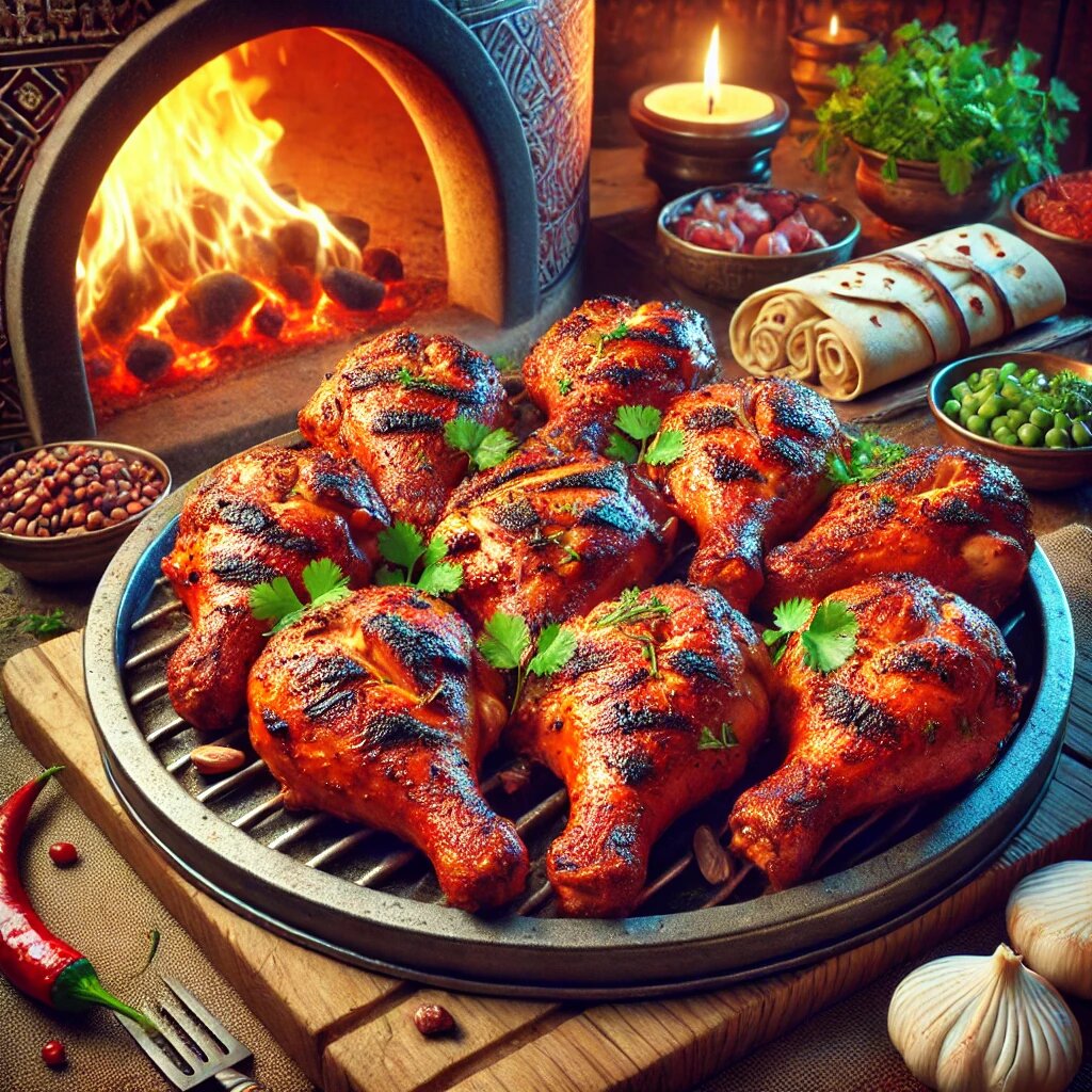 Курица тандури, приготовленной в тандыре.