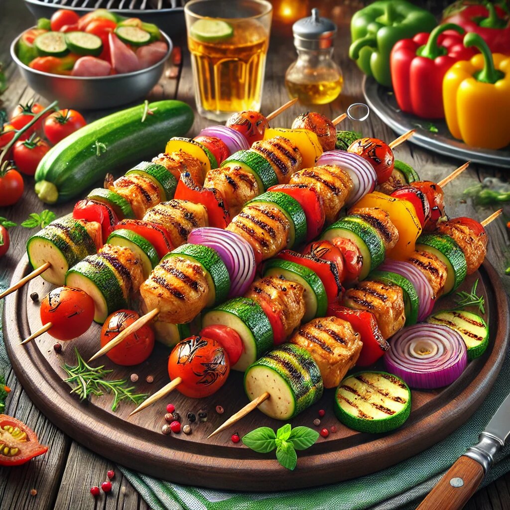Куриные шашлыки с овощами, идеально подходящих для барбекю. 