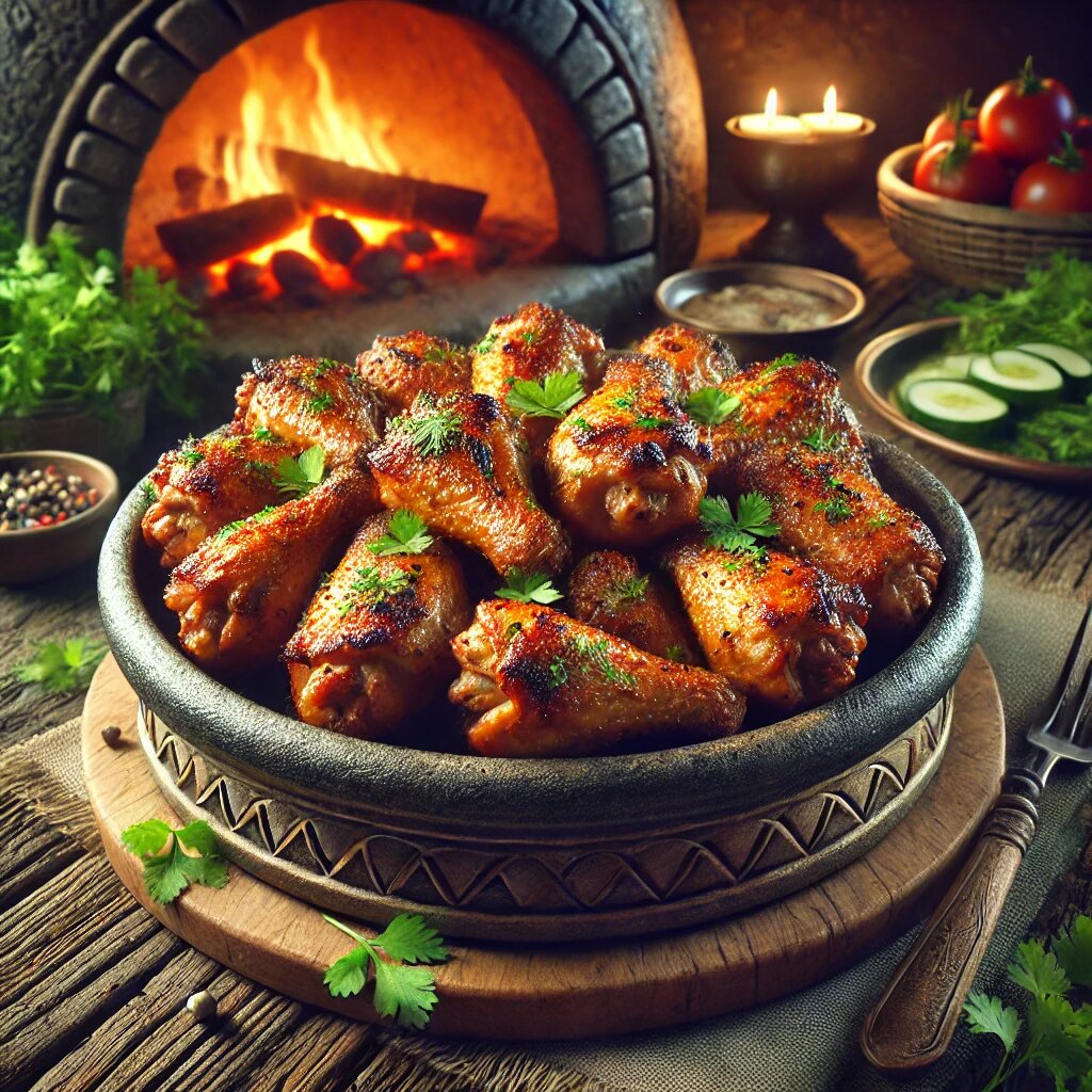 Куриные крылышки, приготовленных в тандыре.