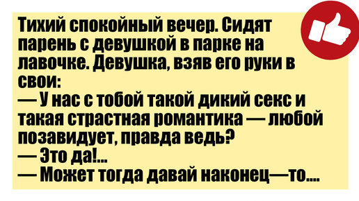 Тихий спокойный вечер. Сидят парень с девушкой в парке на лавочке. - Смешные анекдоты