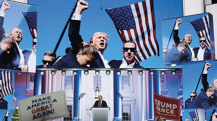    TASS Дональд Трамп выступает на съезде Республиканской партии в Милуоки 18 июля, спустя пять дней после покушения