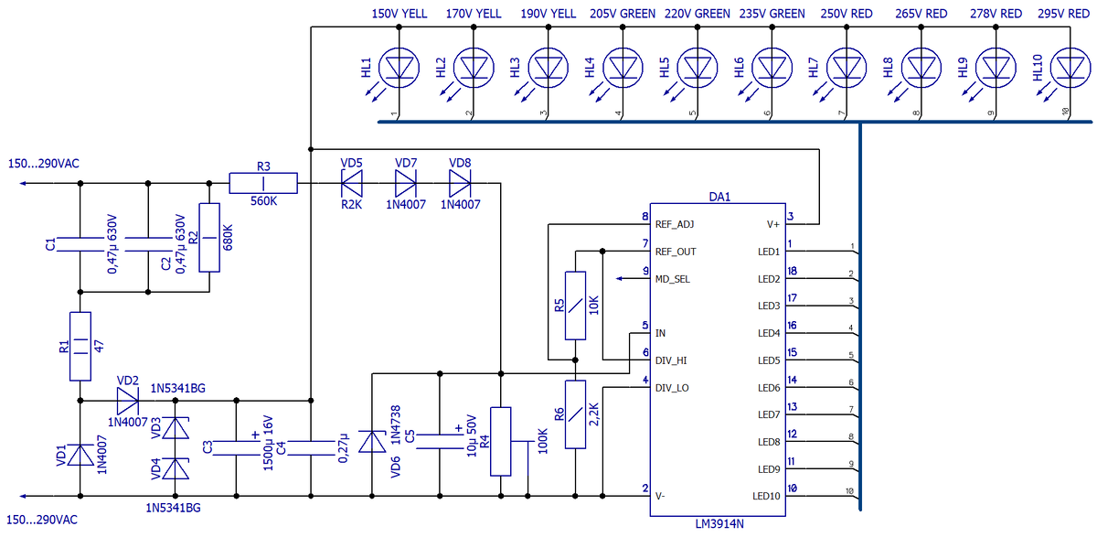 Схема электрическая принципиальная LED-линейки сетевого напряжения