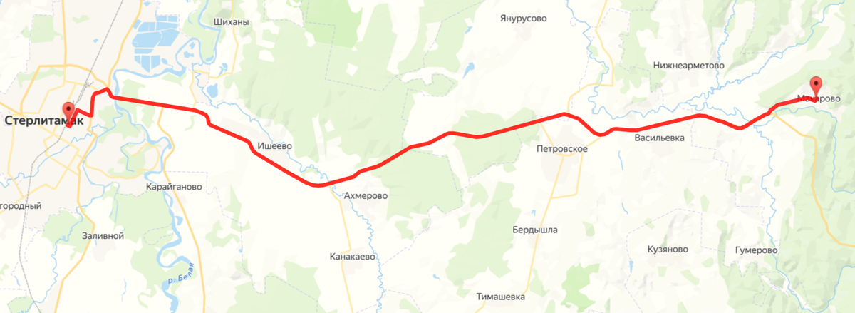 Маршрут от Стерлитамака до Макарово