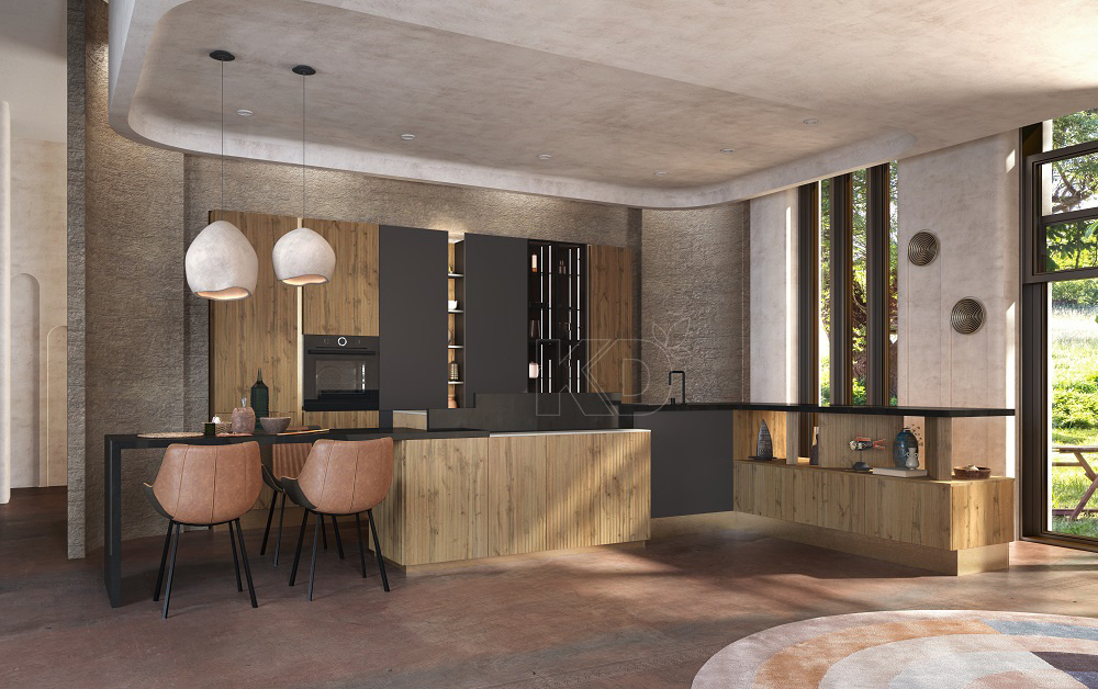 Поддерживающие элементы столешницы создают под  столешницей открытое пространство