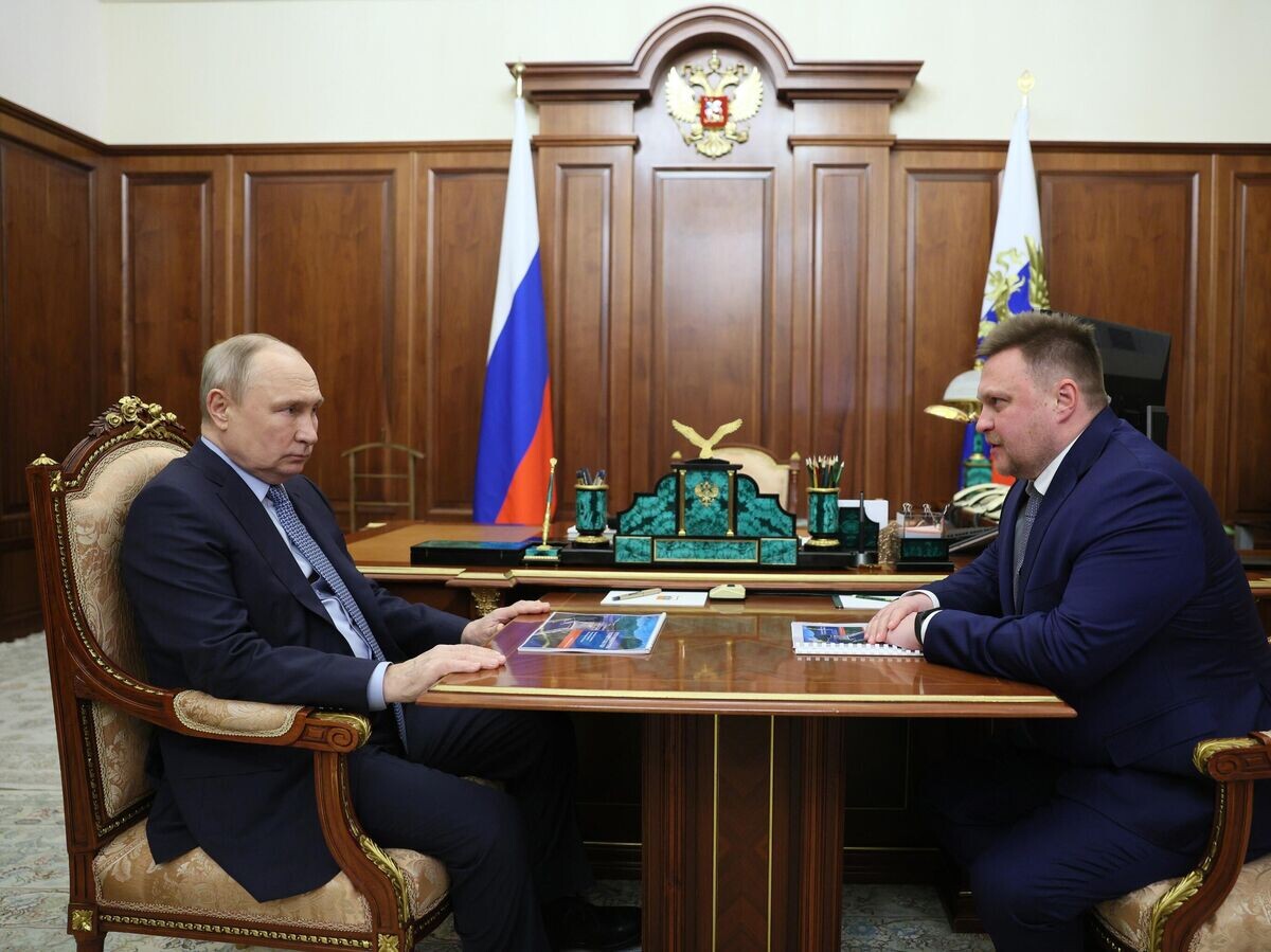   Президент РФ Владимир Путин и генеральный директор ПАО "РусГидро" Виктор Хмарин во время встречи© РИА Новости / POOL