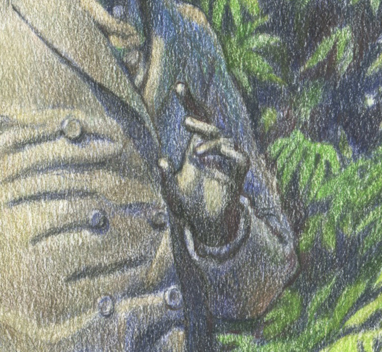 К. Тихонова.  Памятник М.И. Глинке. Лист из серии «Удивительный Смоленск». 2024. Бумага, цветной карандаш. 37х28. Фрагмент