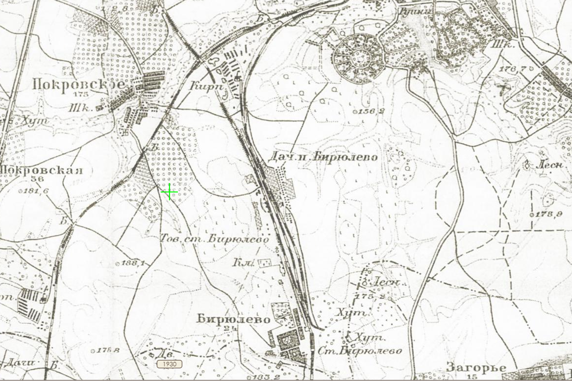 Территория Восточного Бирюлёва на карте Москвы 1930 года. Источник: retromap.ru