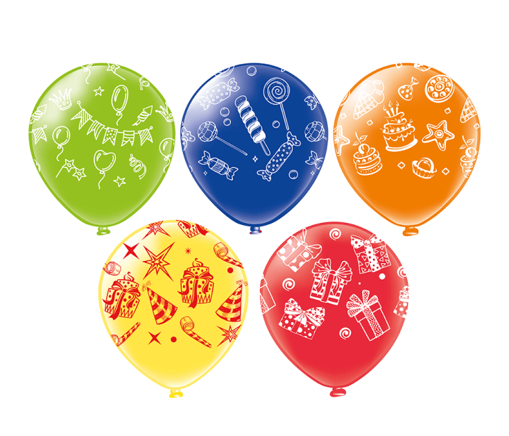 Шар12'' шелк рис. 5ст. Яркий праздник! 5 дизайнов (25 шт./уп.) /БК