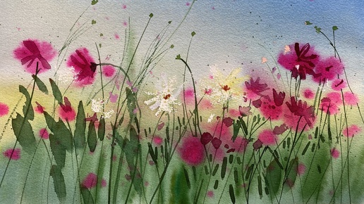 Рисуем летние полевые цветы по открытому уроку Вероники Калачёвой. Ещё больше цветов акварелью тут https://klch.ru/y/f967e79
