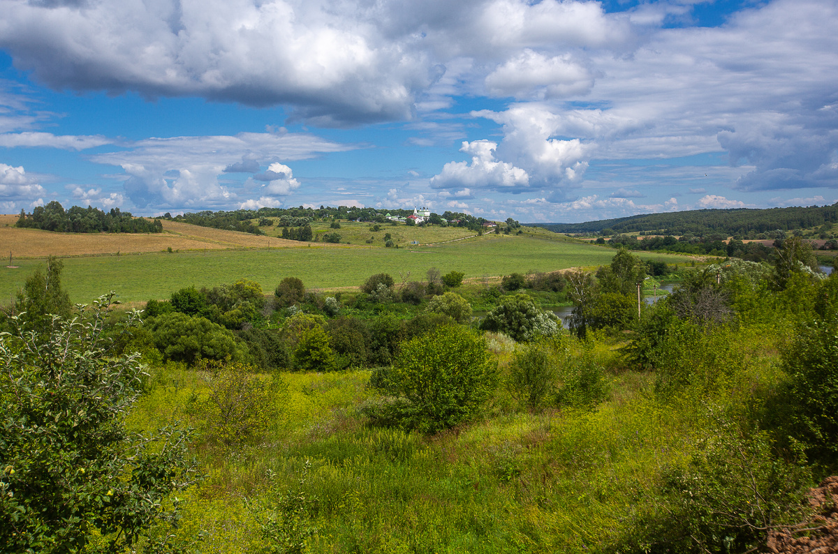 Долина реки Упа и вид на Рождества Богородицы Анастасов монастырь. Окрестности рабочего посёлка Одоев. Тульская область. Фото автора статьи 