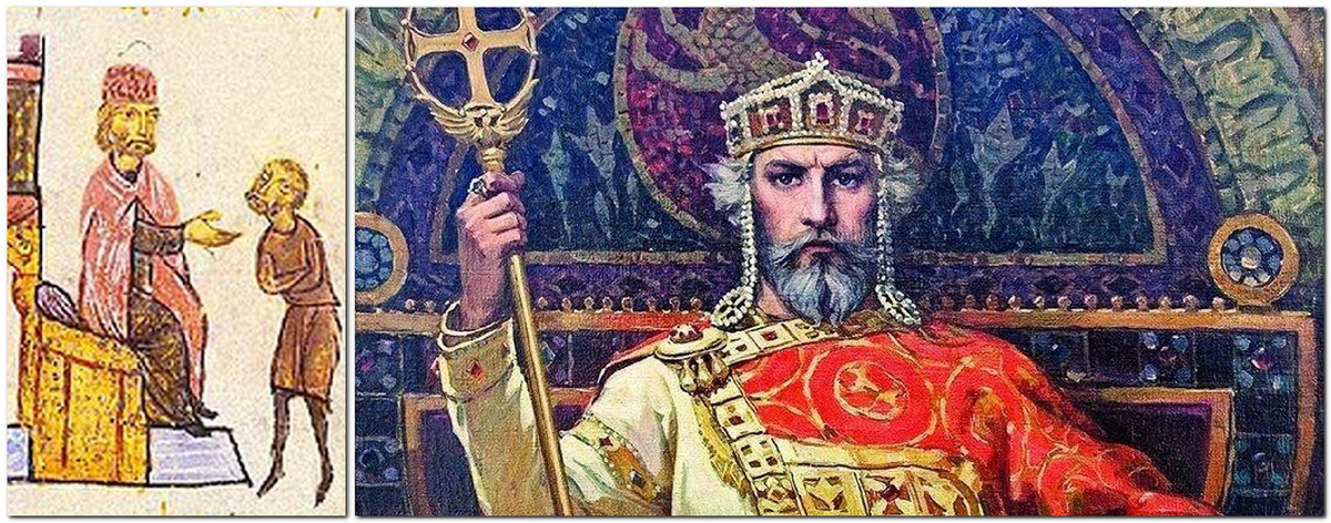Рис.1. Картинка из трудов Иоана Скилицы, и портрет царя Симеона художника из  Болгарии.