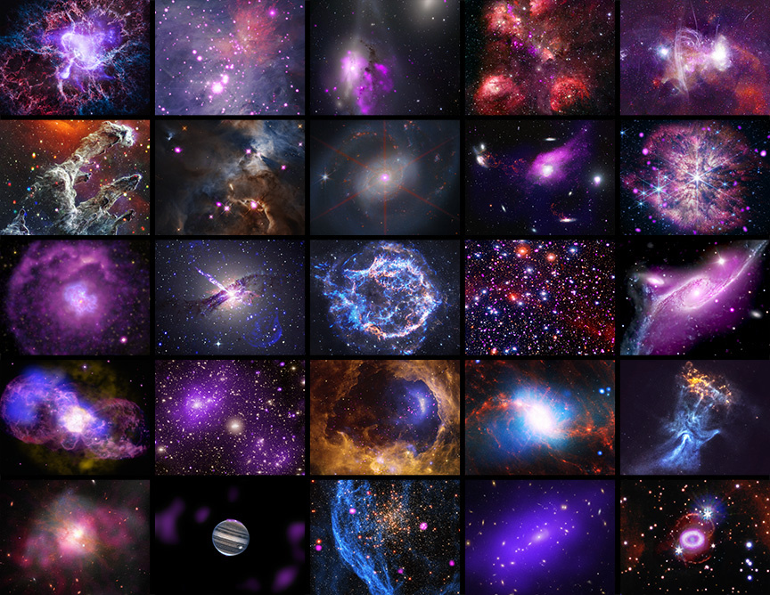    Коллаж из 25 новых изображений, полученных обсерваторией Chandra / © NASA / SAO / CXC