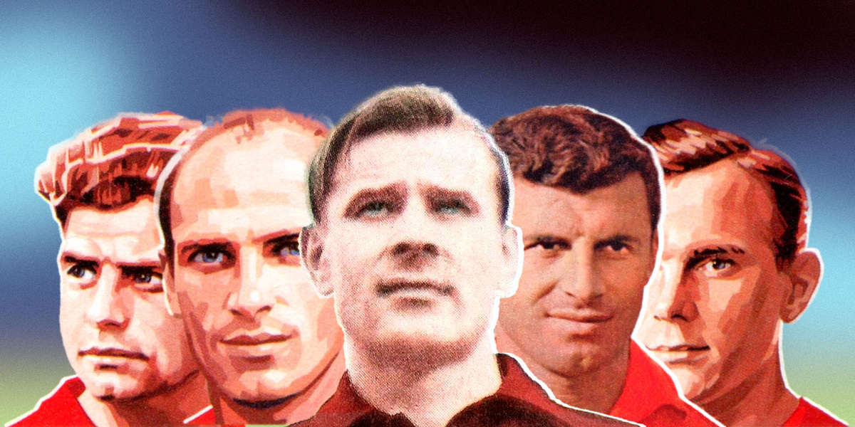 Игроки сборной СССР: Юрий Войнов, Валентин Бубукин, Лев Яшин, Слава Метревели, Валентин Иванов. 