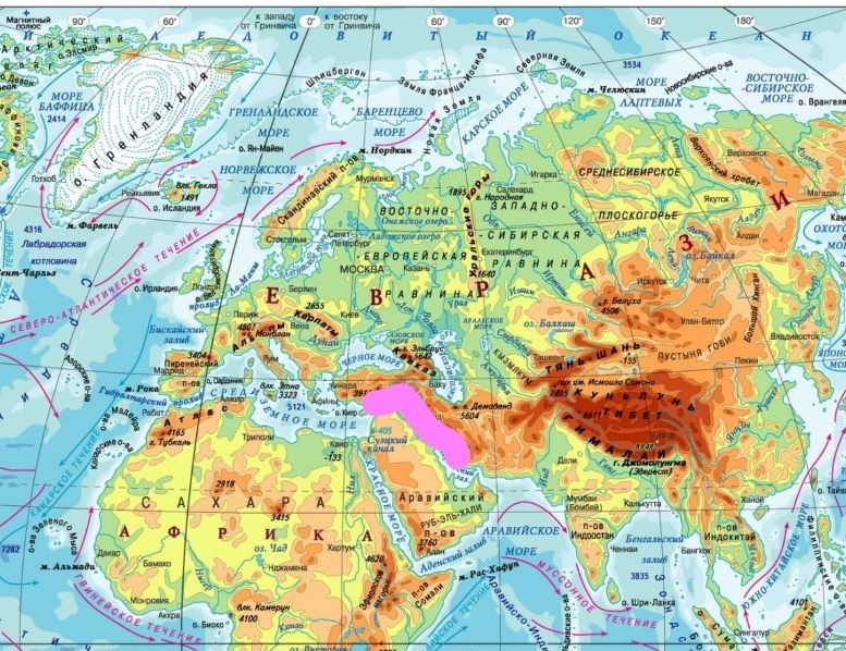 Расположение гор Загрос и Междуречья - область помечена розовой широкой линией. Изображение взято из открытых источников