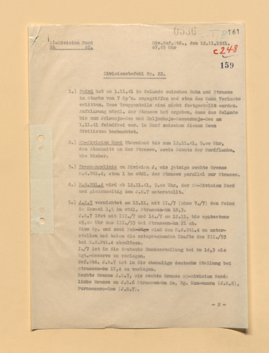 4.) С 9:00 12 ноября в подчинение дивизии СС и одновременно 7-го полка передаётся 4-й пулемётный батальон.