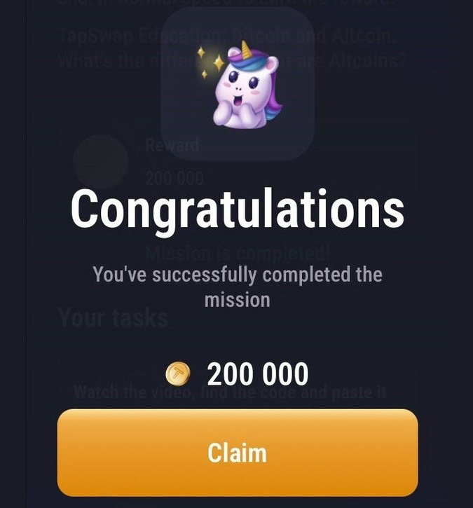Yаграда за ежедневное задание TapSwap