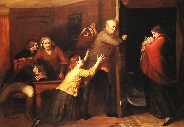 Картина Ричарда Редгрква 1851 Outcast, дословно изображающая реакцию семьи на дочь, родившую незаконнорожденного ребенка. Часто так было и на Руси 