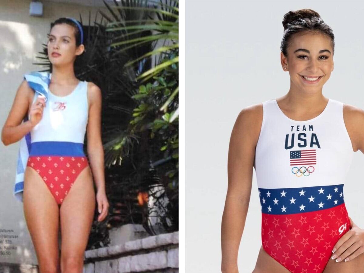    Коллаж с формой женской формой США по спортивной гимнастике© Иллюстрация РИА Новости . Журналы Marie Claire и GK Elite