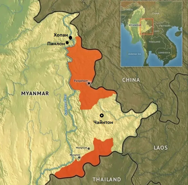 Северный и южный анклавы «Государства Ва» на востоке Мьянмы