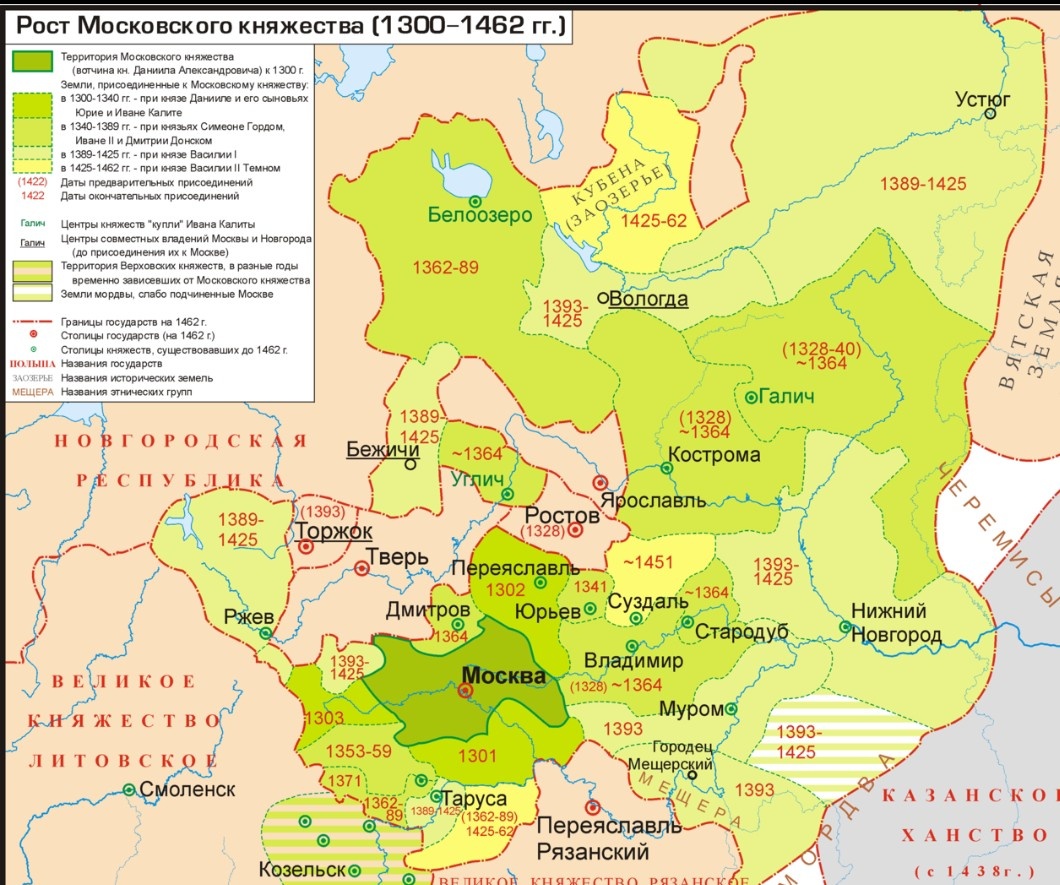 Расширение Московского княжества в 1300-1462 годах, из интернета.