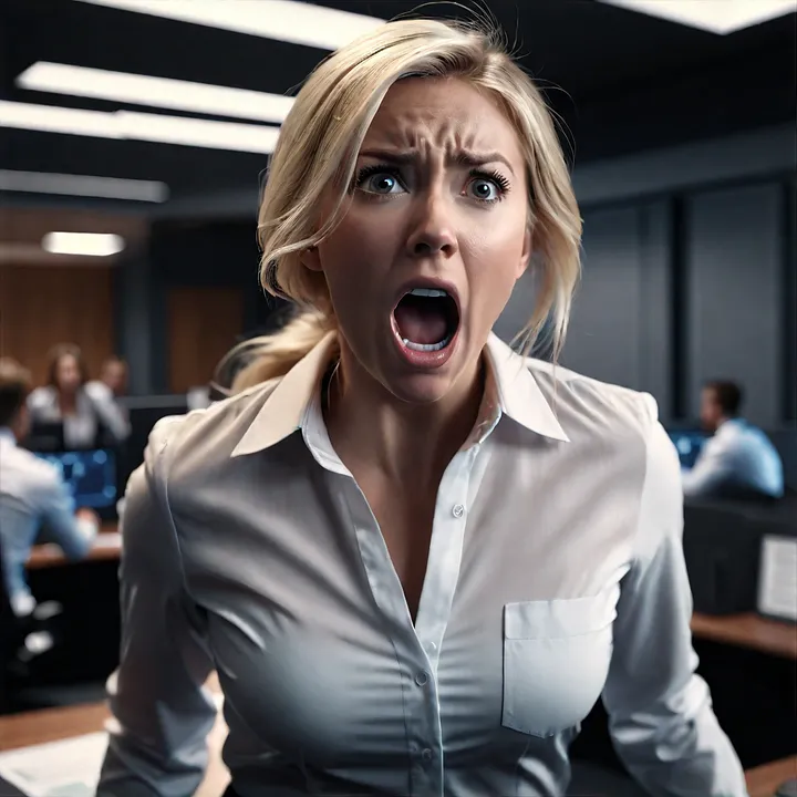 Женщина в офисе, кричащая "Нет"