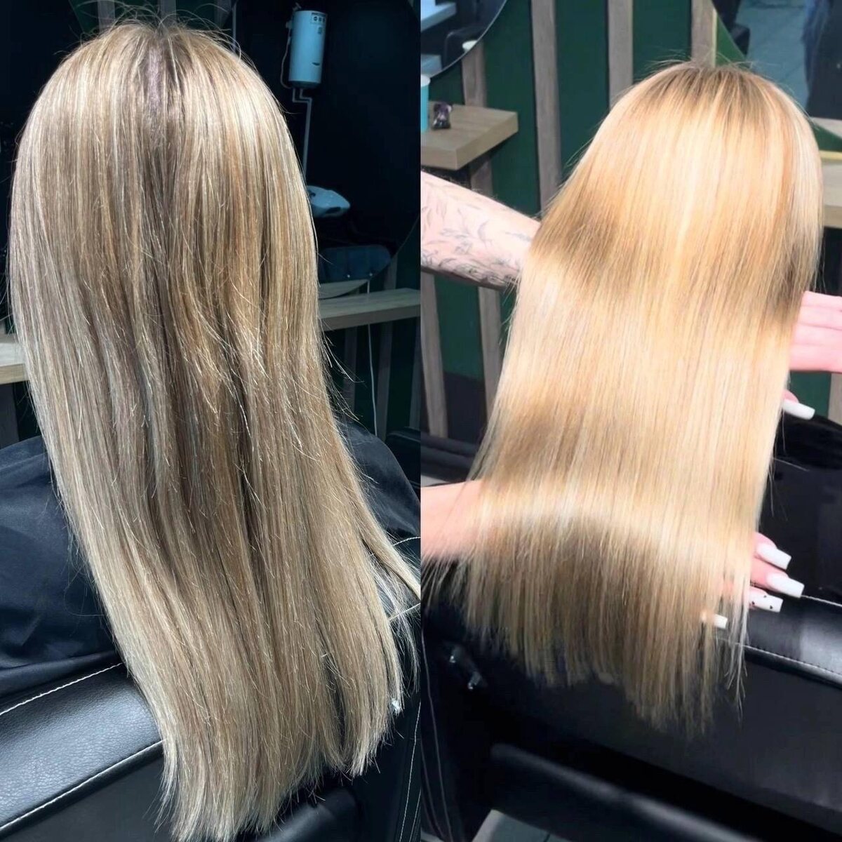 Процедура кератинового выпрямления: до и после.