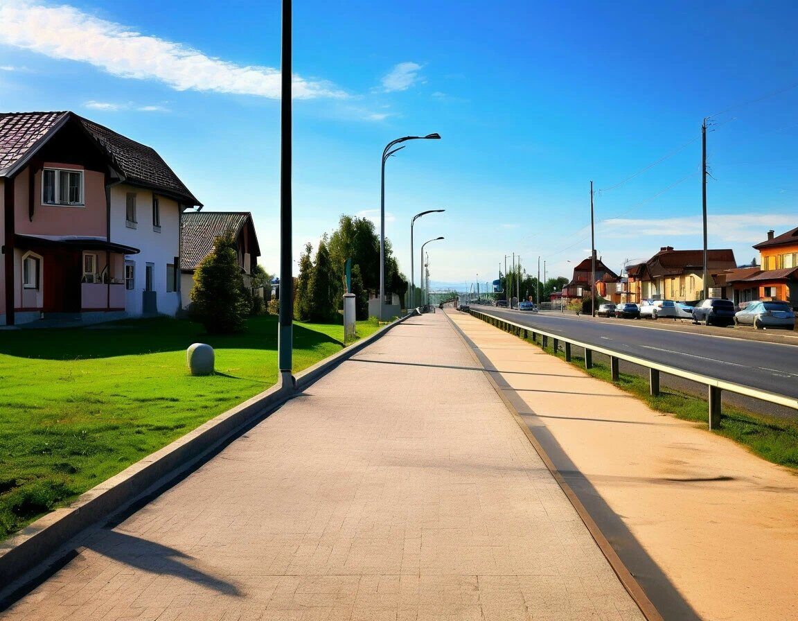 Тротуар в сельском населенном пункте. Картинка создана нейросетью Яндекса - Шедевриум.