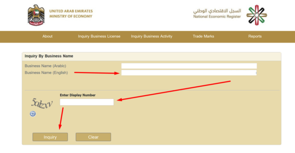Вводим туда название фирмы на английском или арабском и заполняем капчу