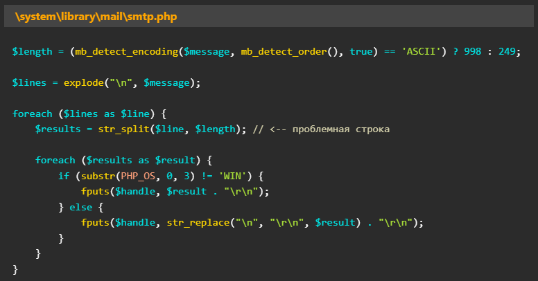 Код доступен на https://hdden.ru/instructions/ispravlenie-kodirovki-v-pismah-opencart-3/