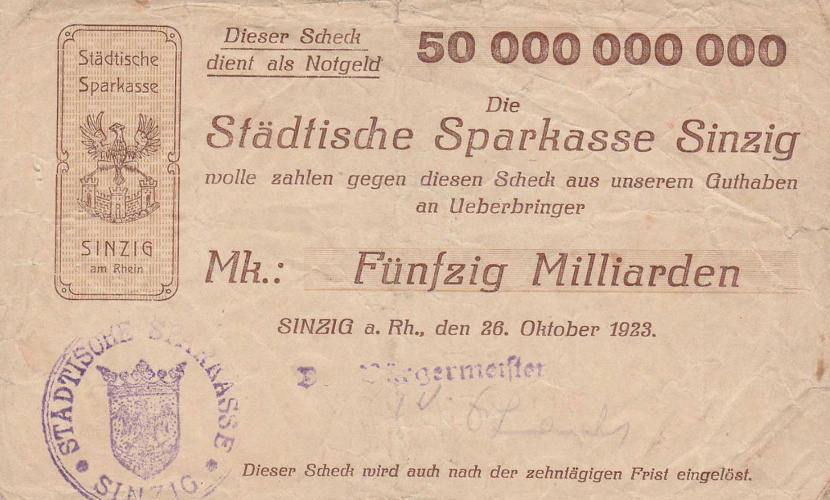 Зинциг. 50 миллиардов марок 1923