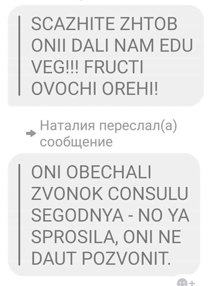 Одно из первых смс: еще не осознавая, куда попала, Лена просит веганскую еду и орешки. Это смешно... 