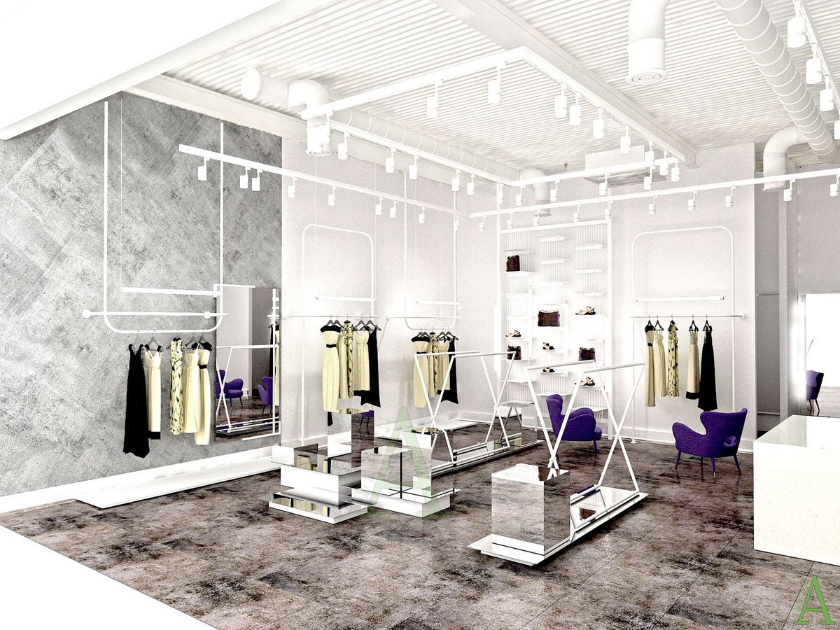 Дизайн магазина женской одежды - просто, эргономично, функционально.