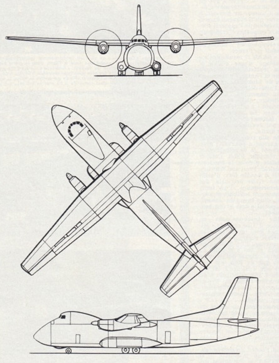  схема в трех проекциях гражданского грузового самолета Transall 161. Реализация этого самолета в рамках процесса создания военного самолета в тесном сотрудничестве между французской компанией Nord Aviation и немецкими компаниями HFB и VFW. Стоимость разработки составляет 120 миллионов франков, которые будут распределены следующим образом: 55-60% для Франции и 40-45% для Федеративной Германии. Если бы решение было принято сегодня, то первый полет прототипа мог бы состояться в начале 1969 года. Поставки начались бы в 1970 году по цене 17 миллионов франков за единицу самолета, которые разлетятся как горячие пирожки