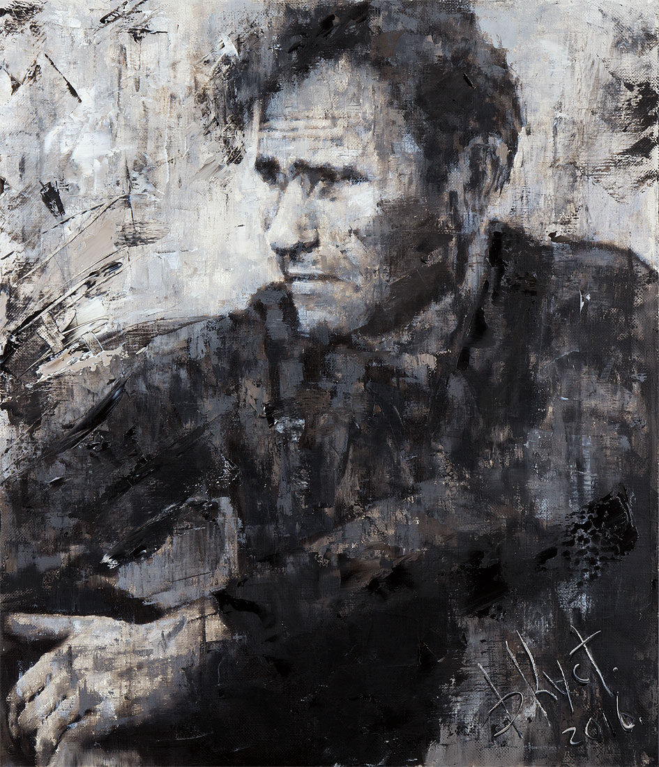 Художник Дмитрий Кустанович. Василий Шукшин. Из серии «Фактура кино». (По мотивам фильма «Печки-лавочки» В.Шукшина), 70x60 см, холст, масло, 2016