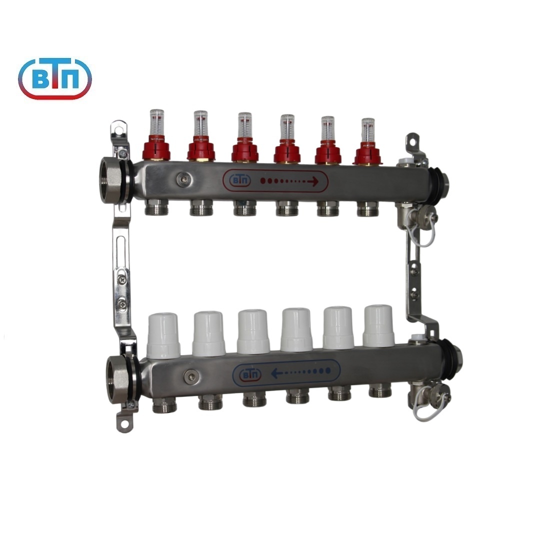 А40.Ртн.Вр/Нг – модель с внутренней резьбой 1" и резьбовой заглушкой в торцах коллекторов, с одного конца и накидной гайкой 1.1/4" с другого. Вр/Нг – накидные гайки справа, Нг/Вр –слева
