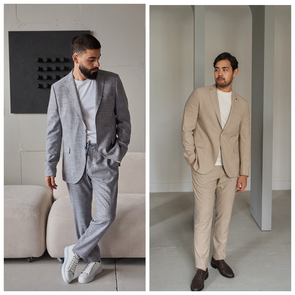 Варианты стилизация базовой футболки с мужским костюмом