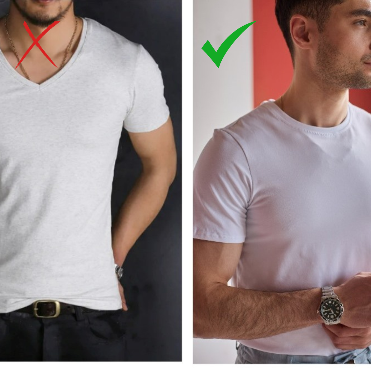 Футболка с треугольным вырезом - нет, футболка с вырезом "лодочка" - да