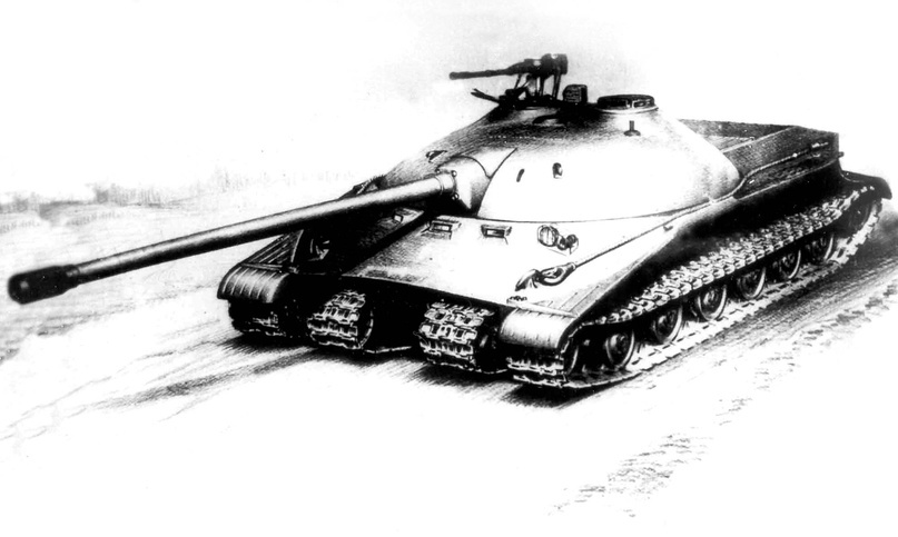 Общий вид танка «Объект 726». Эскизный проект 1947 г. Павлов М. В., Павлов И. В. Отечественные бронированные машины 1945-1965 гг. Часть I. Легкие, средние и тяжёлые танки. — Кемерово, 2021 г.