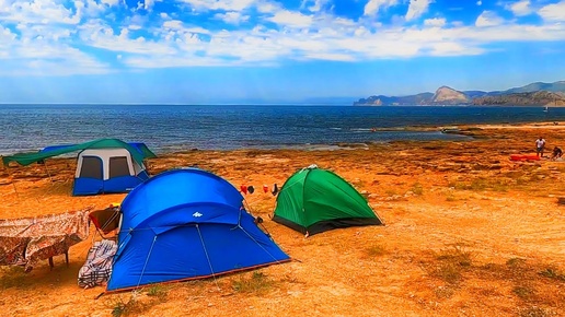 КЕМПИНГ В КРЫМУ НА БЕРЕГУ МОРЯ. ДИКИЙ ПЛЯЖ - МЕГАНОМ. НАБЕРЕЖНАЯ СУДАКА НА САМОКАТЕ. КРЫМ 2020.