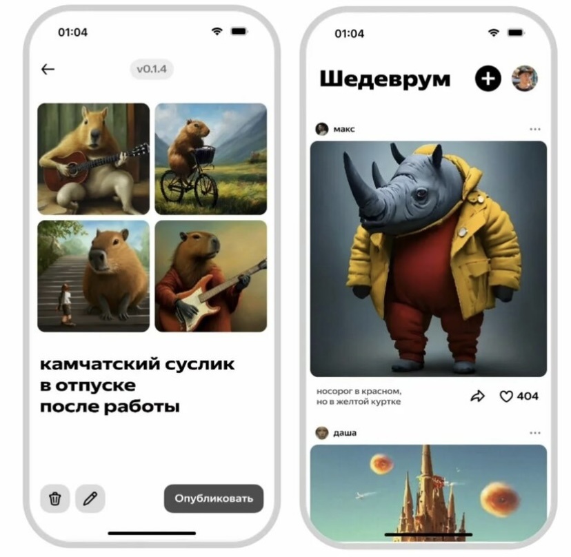Так выглядит новостная лента с работами и генерация изображения 