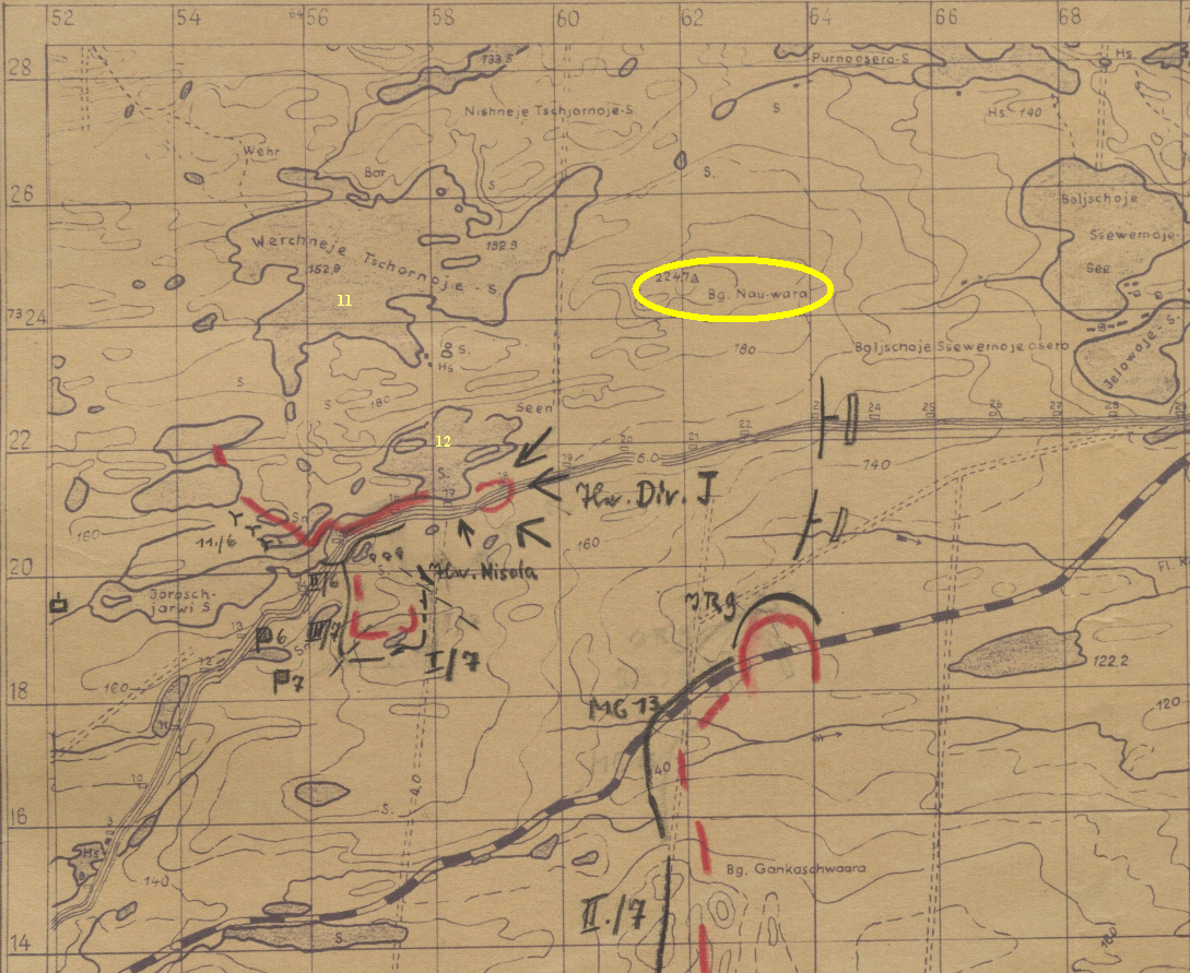 Схема от 5 ноября, но для наглядности подойдёт. Отмечена г. Няу-вара и упоминаемые озёра 11 и 12