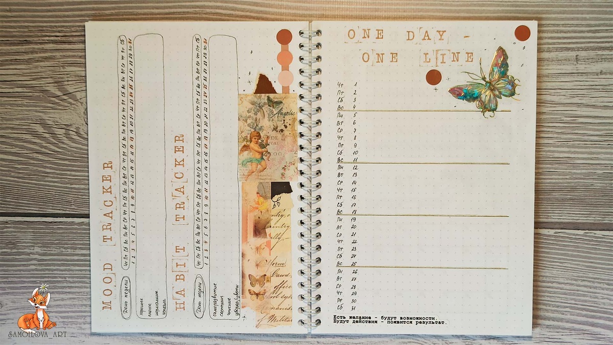 Разворот "Трекеры привычек/настроения и один день-одна строка"