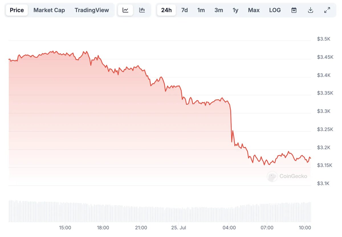По данным CoinGecko курс ETH на 25.07.24